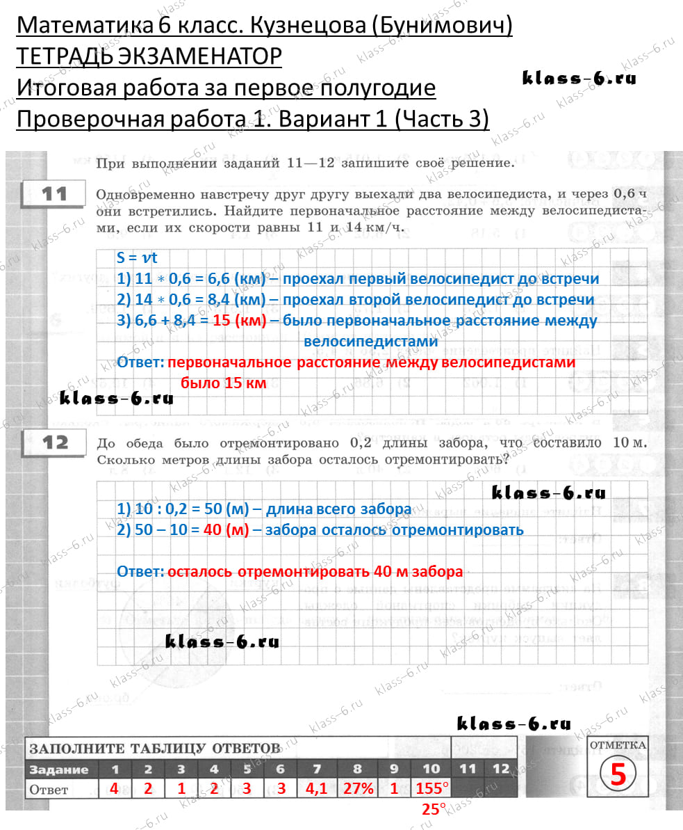 Математика 6 класс Бунимович тетрадь экзаменатор итоговая работа за 1 ...