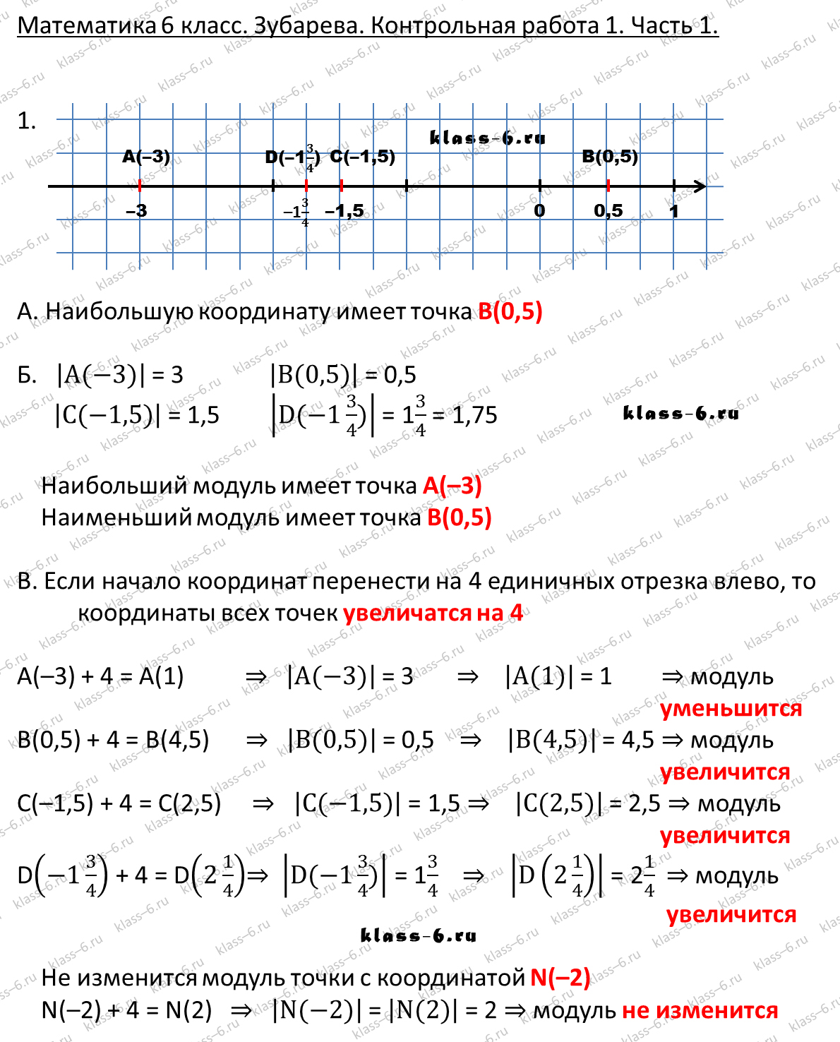 гдз математика Зубарева 6 класс ответ и подробное решение с объяснениями контрольной работы № 1 (1)