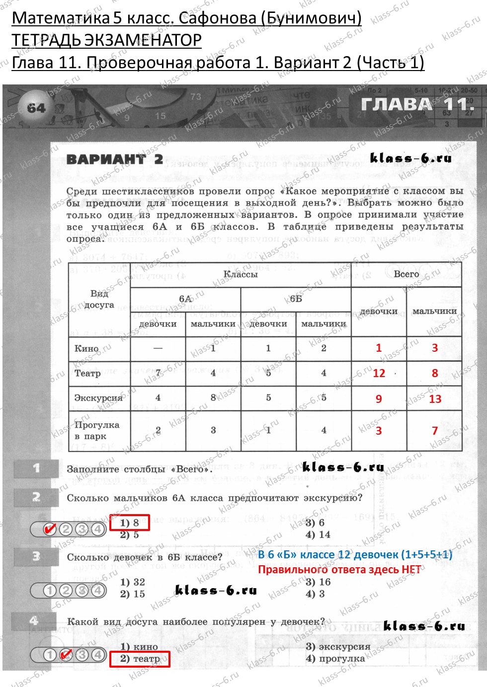решебник и гдз по математике тетрадь экзаменатор Сафонова, Бунимович 5 класс глава 11 контрольная работа 1 вариант 2 (1)